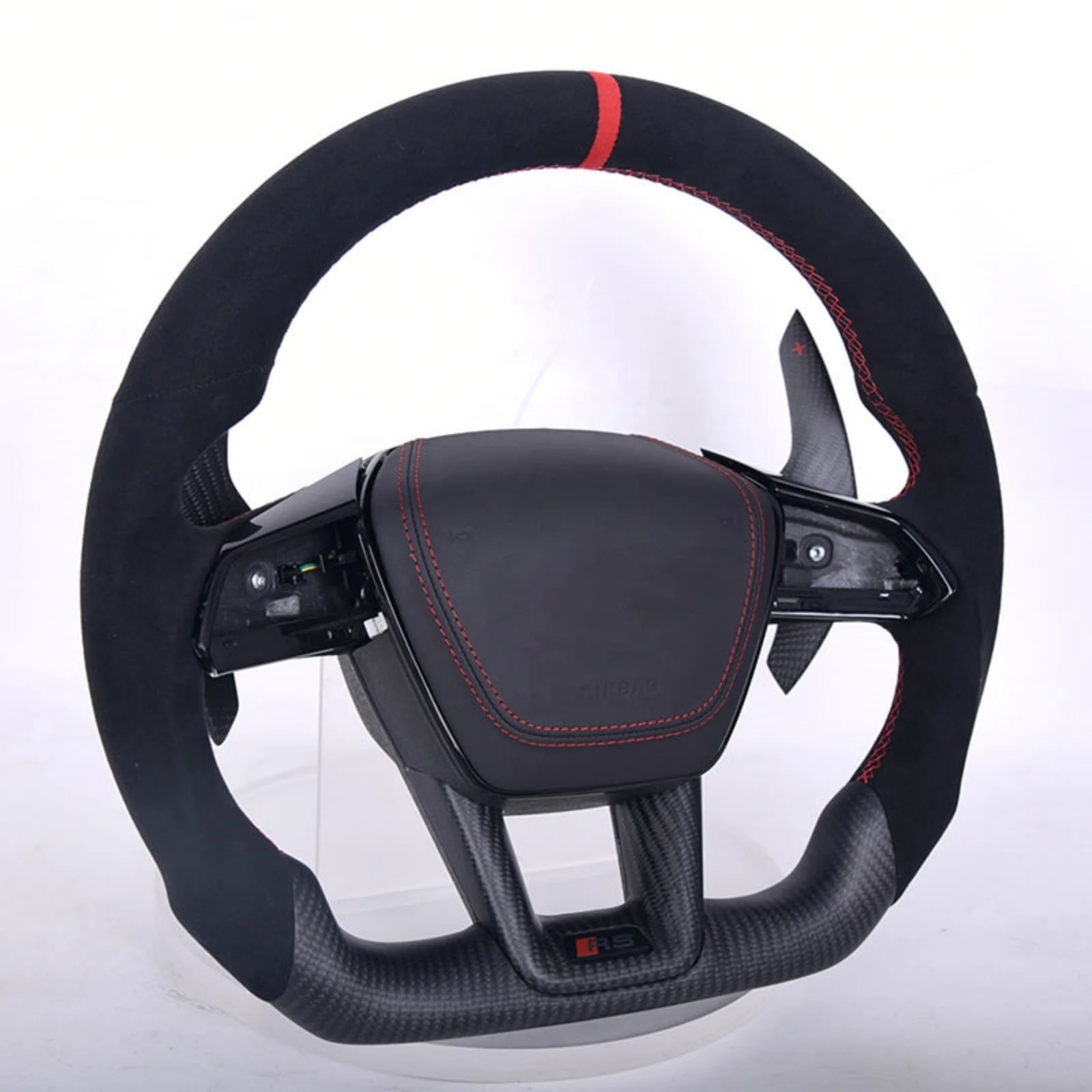 

Carbon Fiber Black Suede Leather Steering Wheel For RS6 C7 C8 Car Universal