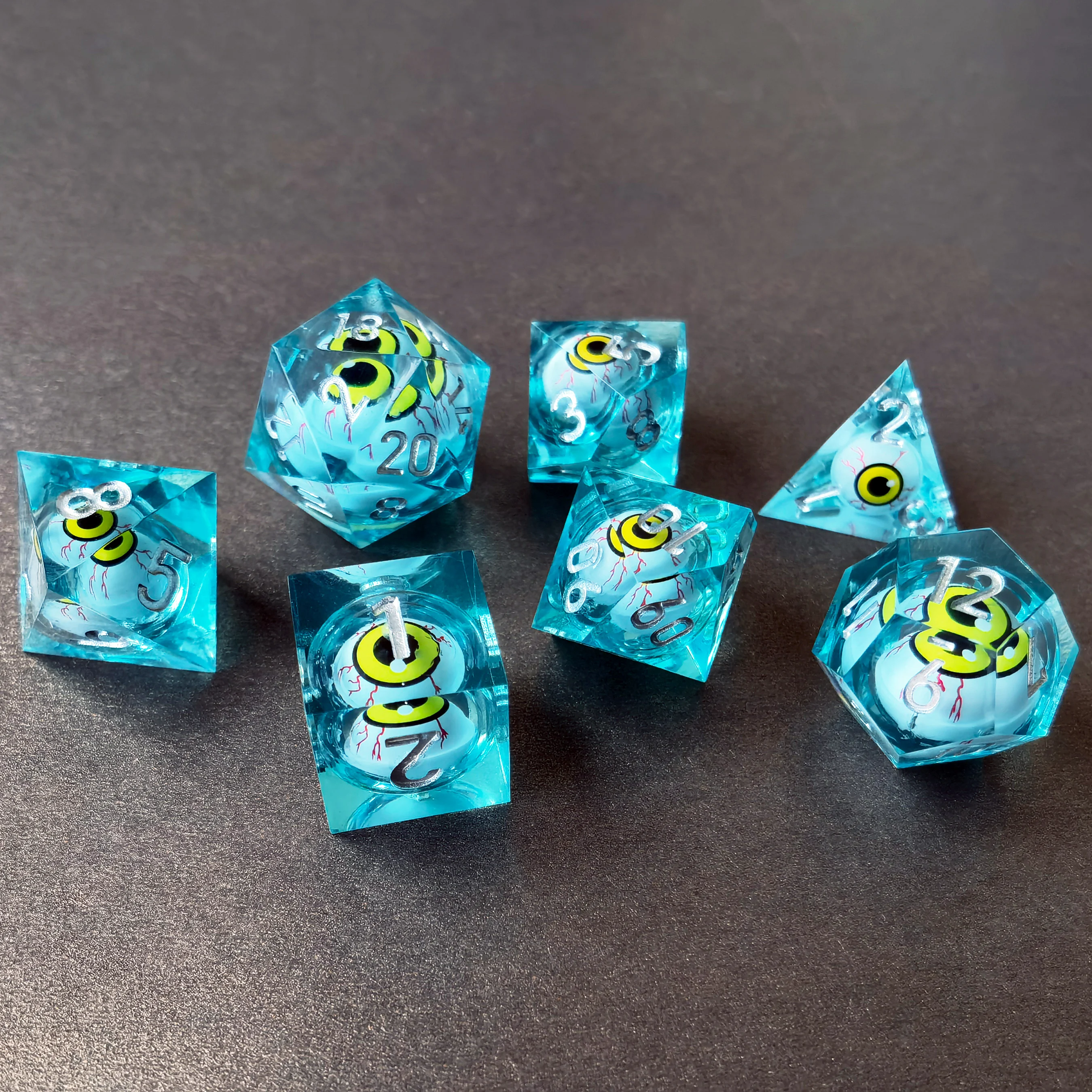 BESCON Sharp Edged Liquid Core Rolling Eyeball Dice-Razor Edge Polyhedral Dice with Rolling Eyeball Inside