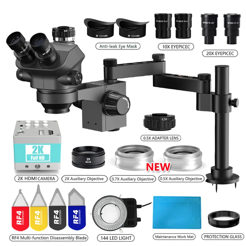 3.5-200X Simul-Focal Stereo Trinocular Microscope Set 4K 2K 1080P HDMI VGA USB TF Video Camera Clamp Folding Extension Type Base 3