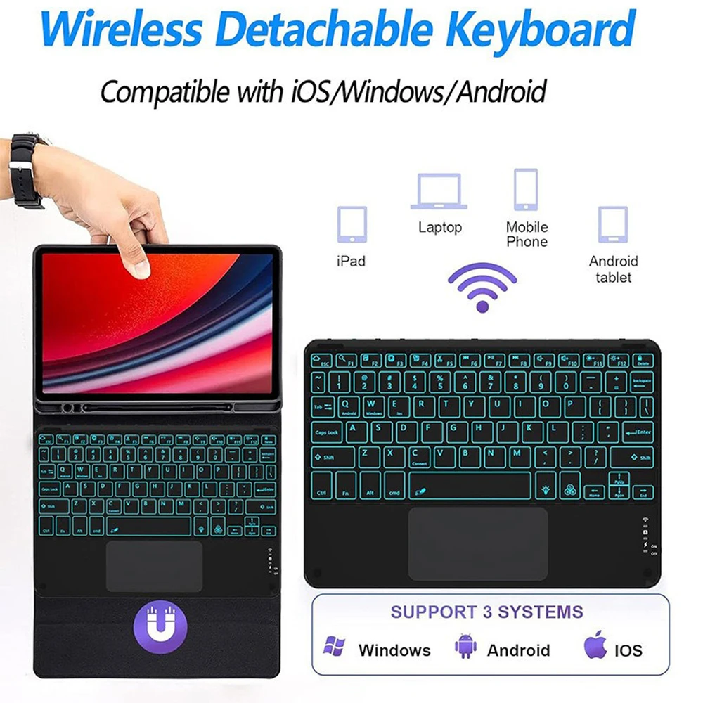 11-Inch Tablet Case with Removable Wireless Bluetooth Keyboard