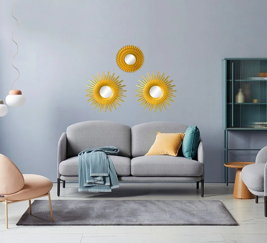 3 Pack Nordic Gold Hanging Mirror Background Living Room Background Wall Decor Round Wall Mirror Home Hanging Decor