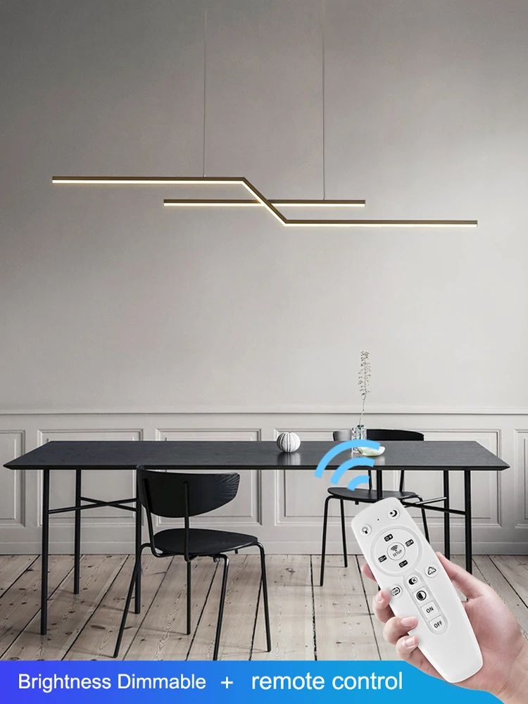 

Modern simple LED dining room chandelier, personality black long living room, kitchen island light, dining table lighting