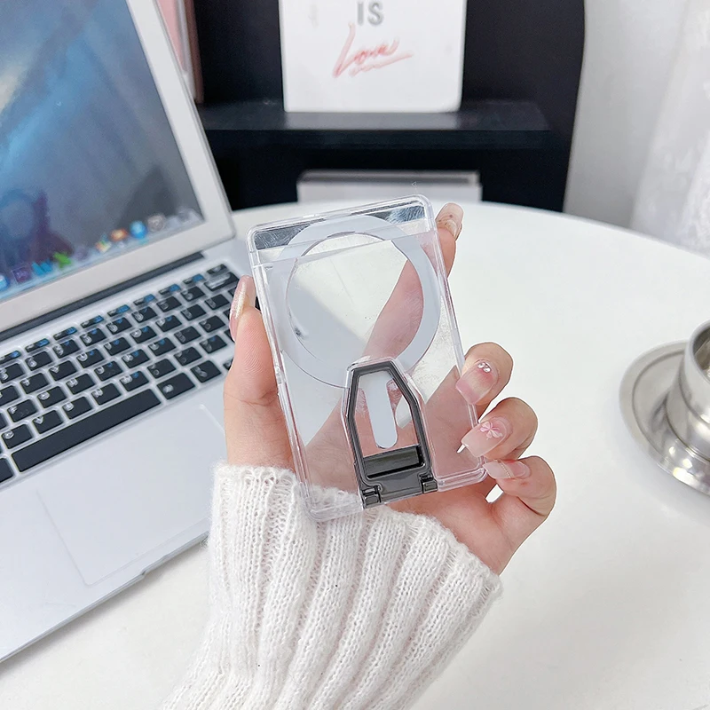 Clear Magnetic Card Holder Wallet Case with Foldable Phone Stand and Card Slots