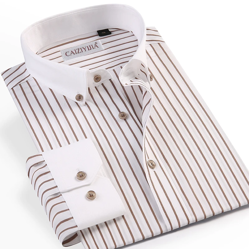 MensPatchworkCollarVerticalStripedDressShirtsWithoutPocket