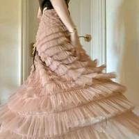 MOUKYUN Tutu Cake Skirts Women Elegant Cascading Ruffles A Line Long Skirts Female Casual Elastic Waist Party Lace Skirt Faldas - Image 5