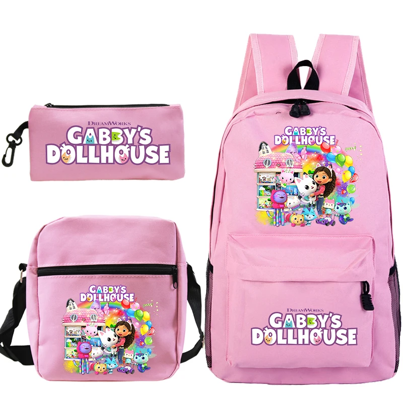 

Gabby's Dollhouse Print Backpack Travel Bag Students Large Capacity Schoolbag 3 PCS Bookbag Children Pink Backpacks for Girls