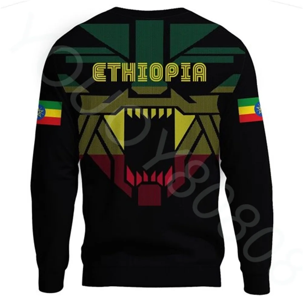 

African Clothing Ethiopia Strong Lion Crew Neck Sweater Casual Sweater Vintage Harajuku Casual Clothing Tops
