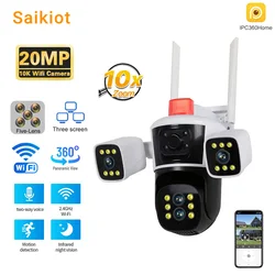 Saikiot 20MP WIFI 10X Optical Zoom Camera CCTV Surveillance Outdoor Camera PTZ 5 Lens Three Screens Security CCTV Network Camera