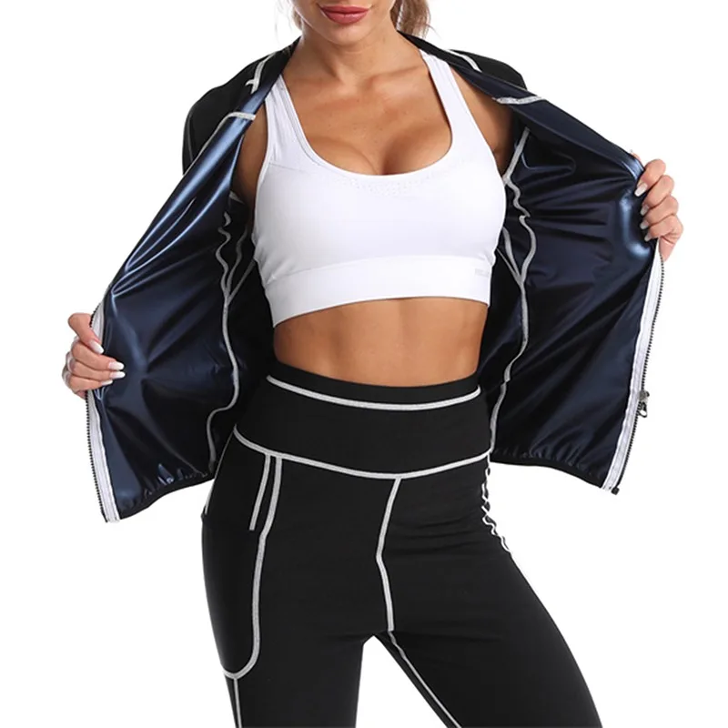 Womens Sauna Jacket Hot Sweat Weight Loss Waist Shirt Neoprene Body Shaper Suits 