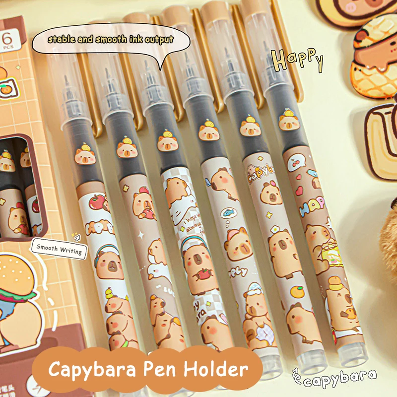 6Pcs Kawaii Capybara Gel Pens Writing Smooth Black Ink Pens Office Accessories School Student Teacher Gift Aesthetic Stationery - 4