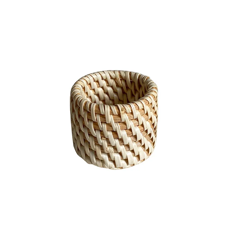 1 Pc Handmade Autumn Rattan Weaving Dining Room Rings Tissue Ring Mouth Cloth Circle Square Towel Ring Napkin