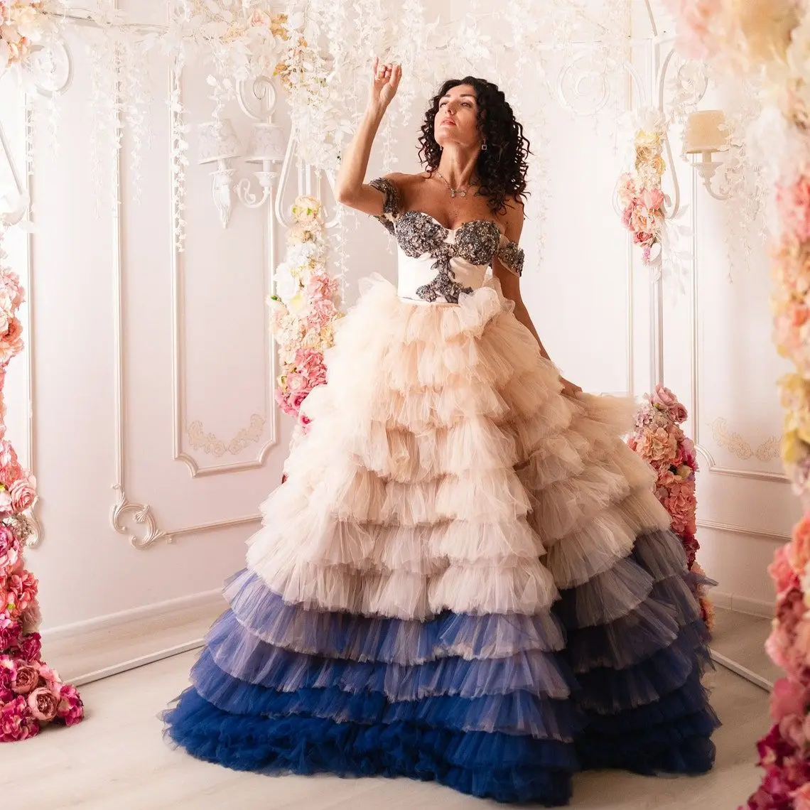 

Винтажное вечернее платье, многослойное фатиновое платье с оборками, платье для выпускного вечера с открытыми плечами и бисером, платье для вечерние