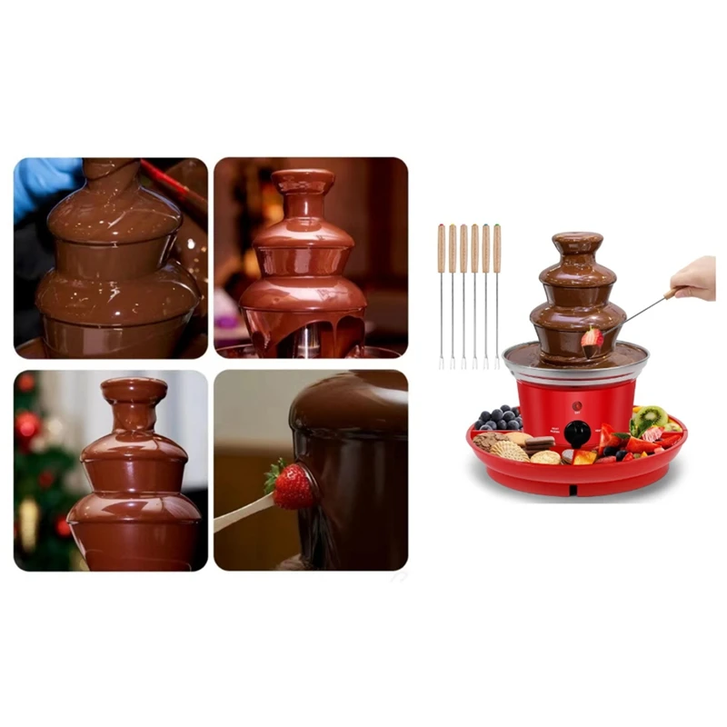 Three Layer Chocolate Fountain Machine Detachable Mini Nostalgia Melting Chocolate Fondue Melt Fondue EU PLUG