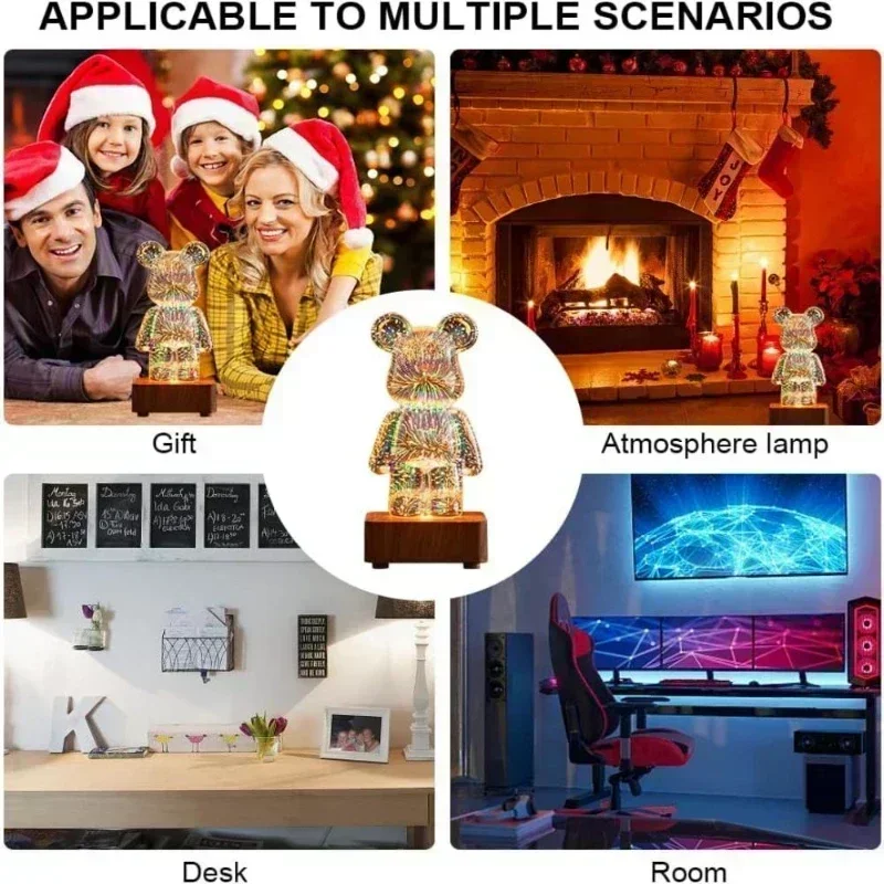 LED 3D bear firework night light USB projector lamp color changeable ambient lamp suitable for children room bedroom decoration night light led night light led atmosphere lights led night lamp