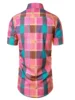 Color block plaid/plaid colorful casual men's shirt for daily wear, weekend outing, summer lapel short-sleeved 5XL fast shipping 2