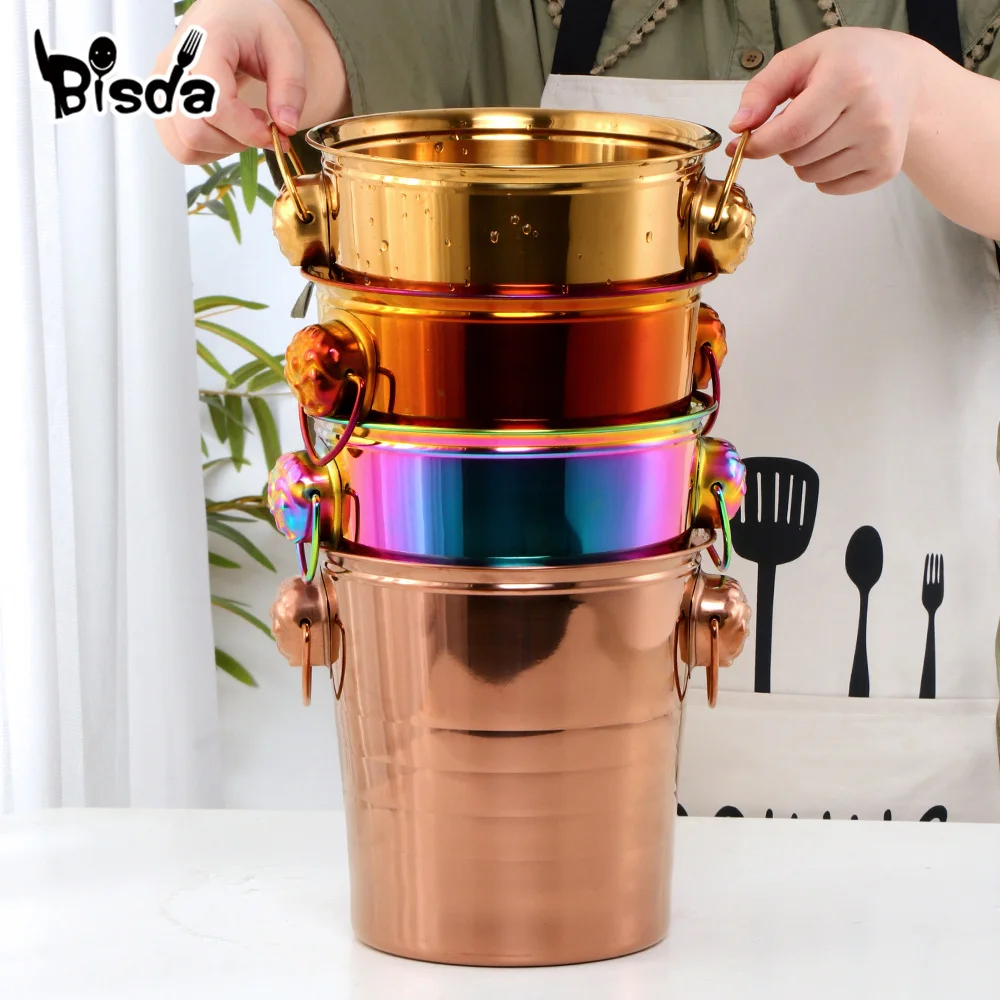 Stainless Steel Ice Bucket Gold Ice Holder Container With Scoops Whiskey Beer Chiller Cooler Bar Tool For Party