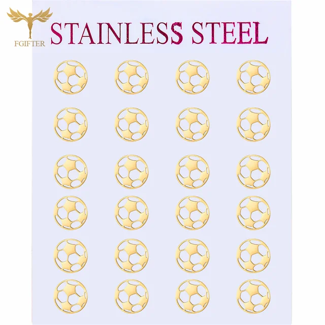 12 Pairs Sport Soccer Stud Earrings for Women Men Teen Girl Football Jewelry Golden Stainless Steel Earrings Set Wholesale Gifts