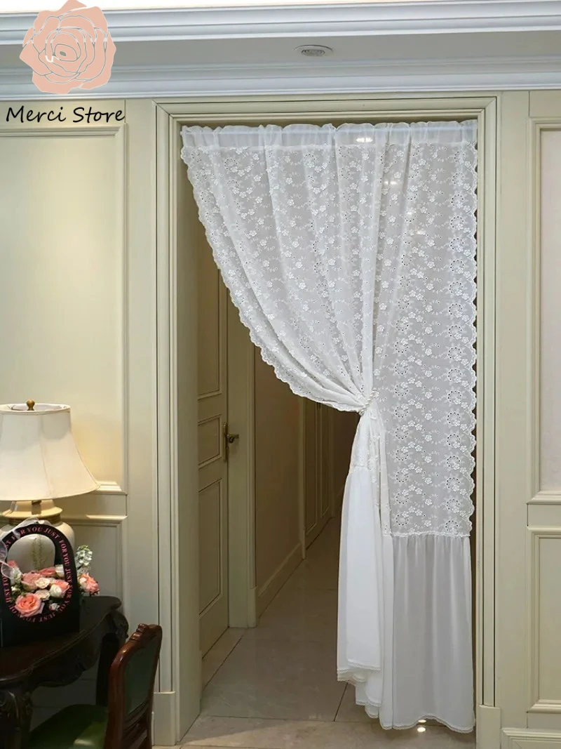Luxury American Cotton Embroidered Curtains for Living Room Door Partition Bay Window Screen Shield Window Drapes Decor