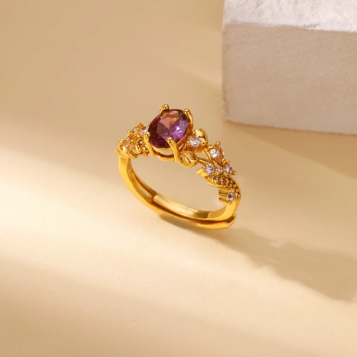 Womens Geometric Cubic Zirconia Engagement Ring Premium 18k Gold Plated View