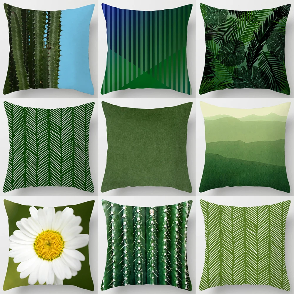 Funda de cojín cuadrada con estampado geométrico verde oscuro, funda de almohada decorativa Simple para el hogar, sala de estar, sofá y dormitorio