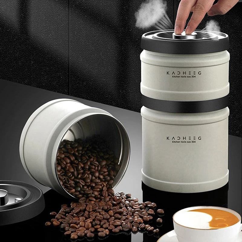 

Vacuum Sealed Tank 304 Stainless Steel Airtight Coffee Beans Jar Kitchen Grains Candy Food Container Keep Fresh Storage Jar