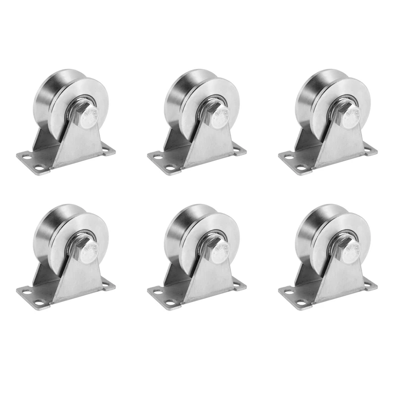 

6-Pack V-Type Stainless Steel Pulley Block Mute Bearings Groove Sliding Roller Track Wheel