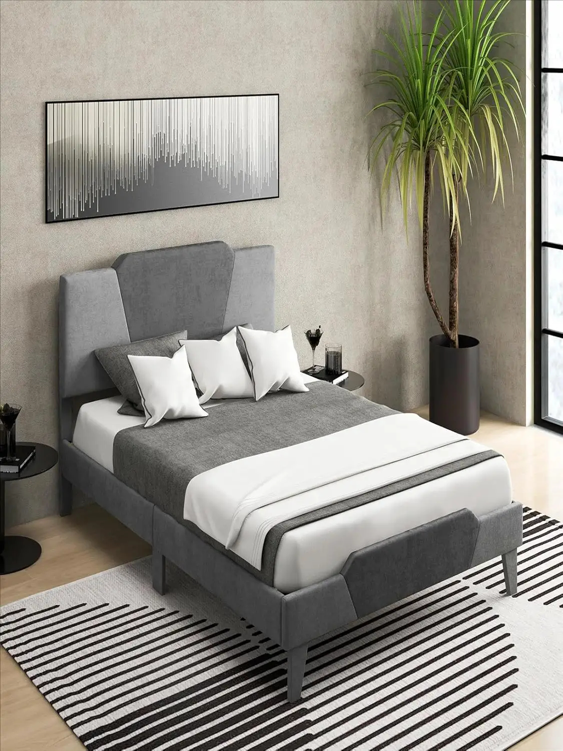 Polsterbett 200 x 140 cm, Doppelbett mit Lattenrost und Kopfteil, gepolsterter Bettrahmen, Plattformbett – Detail 1