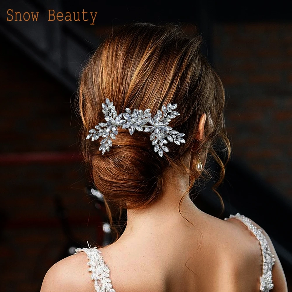 Wedding Hair Comb Crystal Bridal Hair Pieces Pearl Wedding Accessories for Women Rhinestone Girls Tiara