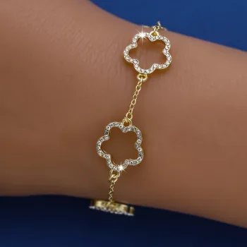Hollow Cubic Zirconia Gold Plated Flower Bracelet Fashion Trends Modern Elegant Designer Daily Wear Clover Bracelets for Women