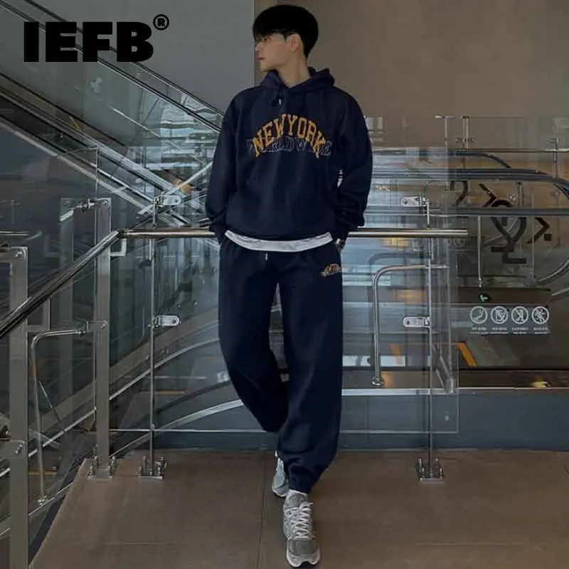 

IEFB Men's Hooded Sweatshirt Suit Casual Letter Printing Contrast Color Male Hoodies Baggy Men Ankle Banded Pants Spring 9C4617