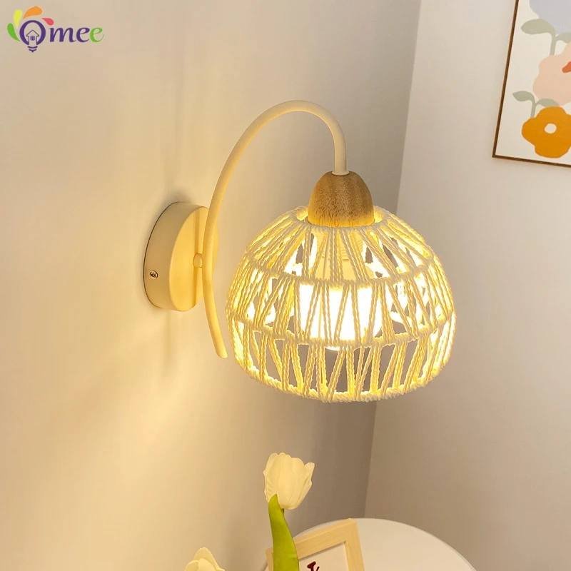 Japanese Retro Rattan Living Room Wall Lamp Nordic Home Decor Art Stair Aisle Homestay Lights Rustic Decoration LED Wall Sconces
