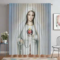 Christian Virgin Mary Modern Living Room Curtains 2 Pieces Window Curtain Partition Halloween Decoration Curtains for Bedroom 1