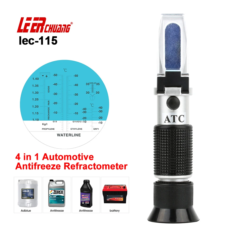 

LEERCHUANG 4 In 1 Automotive Antifreeze Refractometer Freezing Point Battery Fluid Urea Adblue Glass Handheld Meter