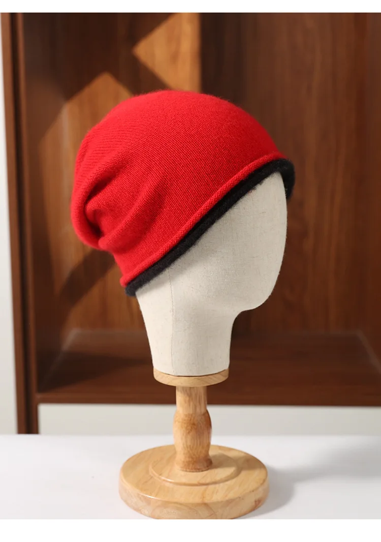 Winter Hat Regardless of Gender 100% Merino Wool Knitted 2024 New Women's Soft Warm Bean Hat Fashion Outdoor Curly-brimmed Hat