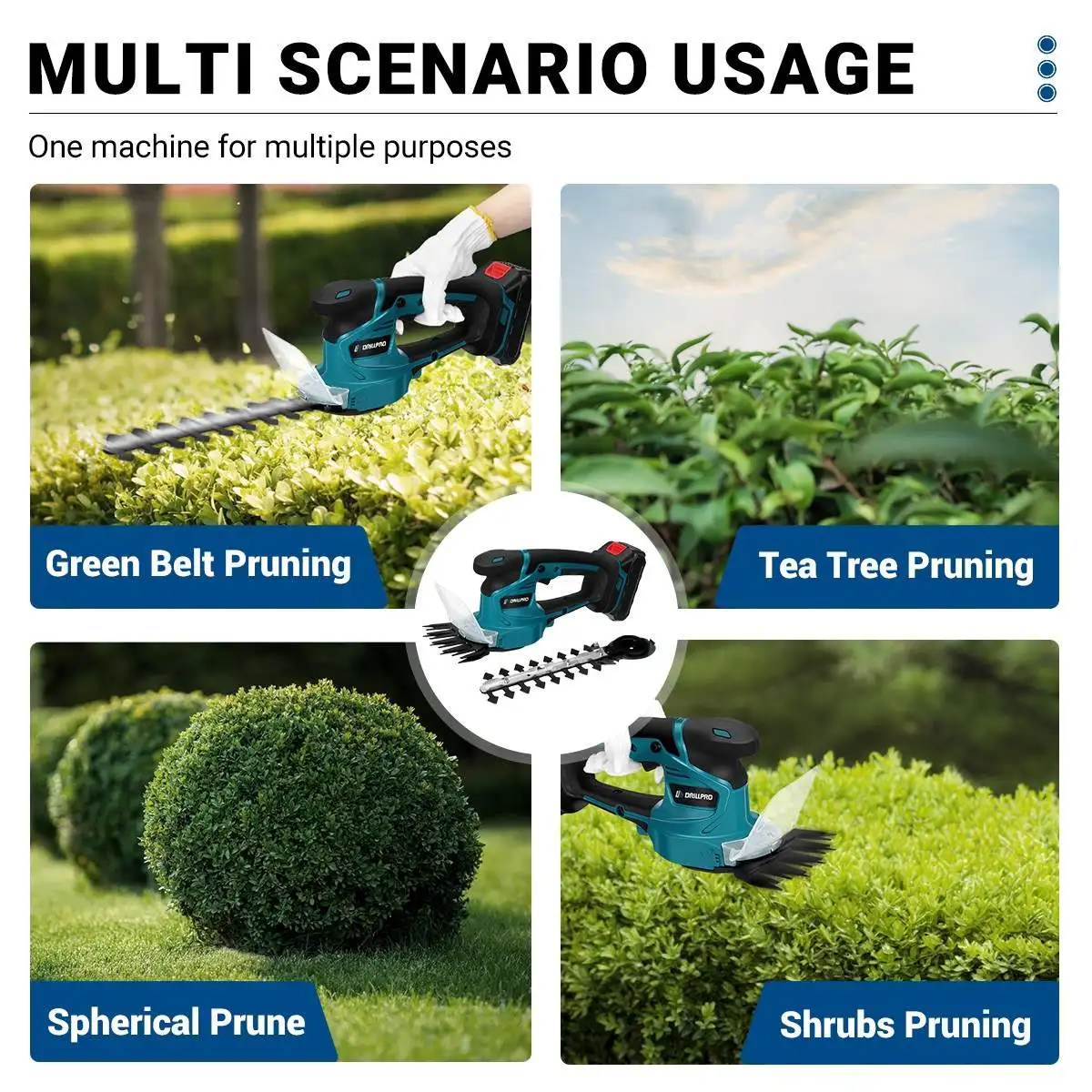 Drillpro 2 IN 1 Brushless Electric Hedge Trimmer 2500 SPM Lawn Mower Garden Bush Grass Scissors Power Tool For Makita Battery 6