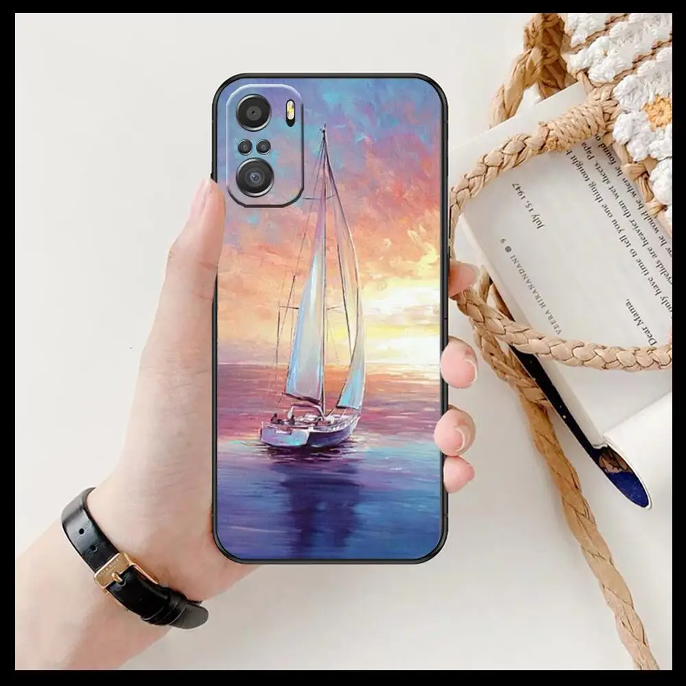 Фото Чехол для телефона с парусной лодкой для xiaomi redmi 11 Lite pro Ultra 10 9 8 MIX 4 FOLD 10T, Черный силиконовый чехол №5