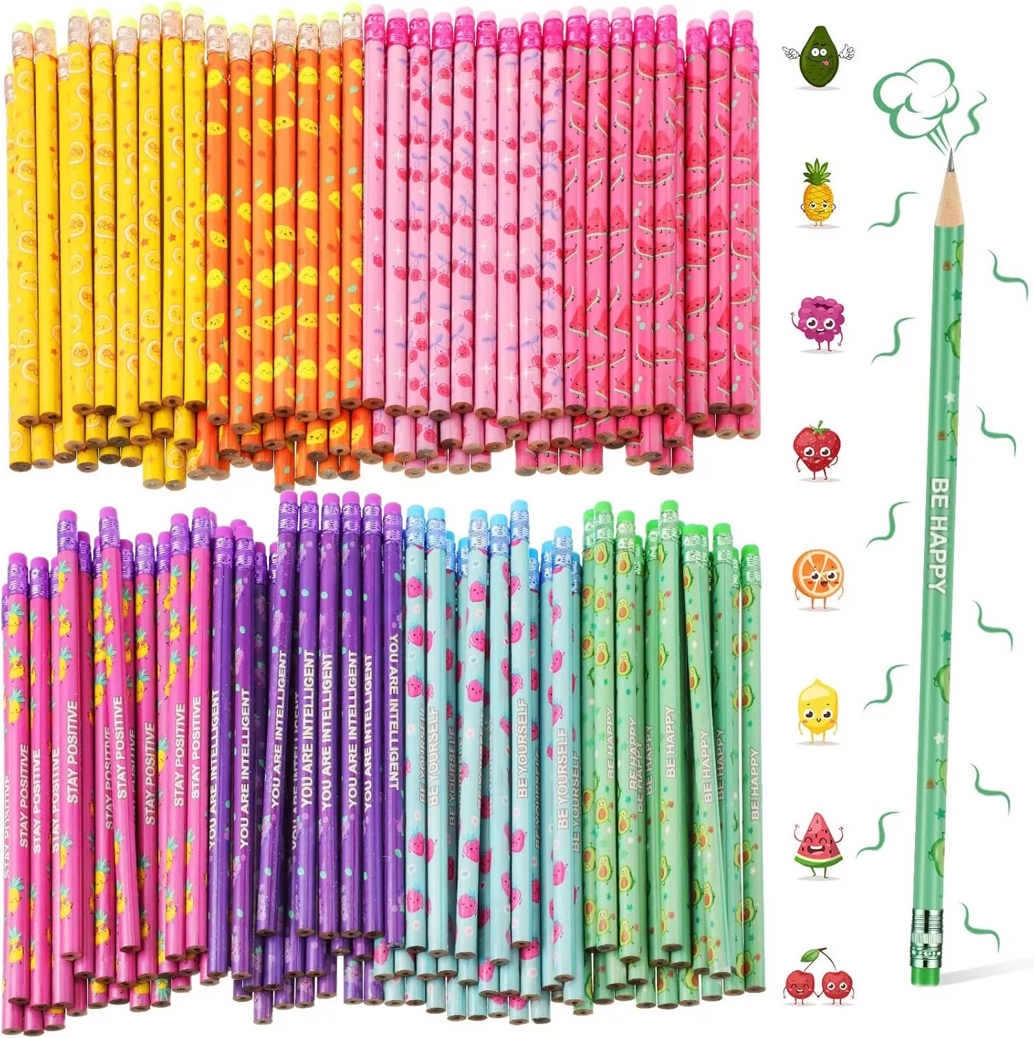 Smelly Pencils for Kids Inspirational H Pencils with Erasers Cylinder Colorful Fun Wood Pencils Motivational Graphite 2