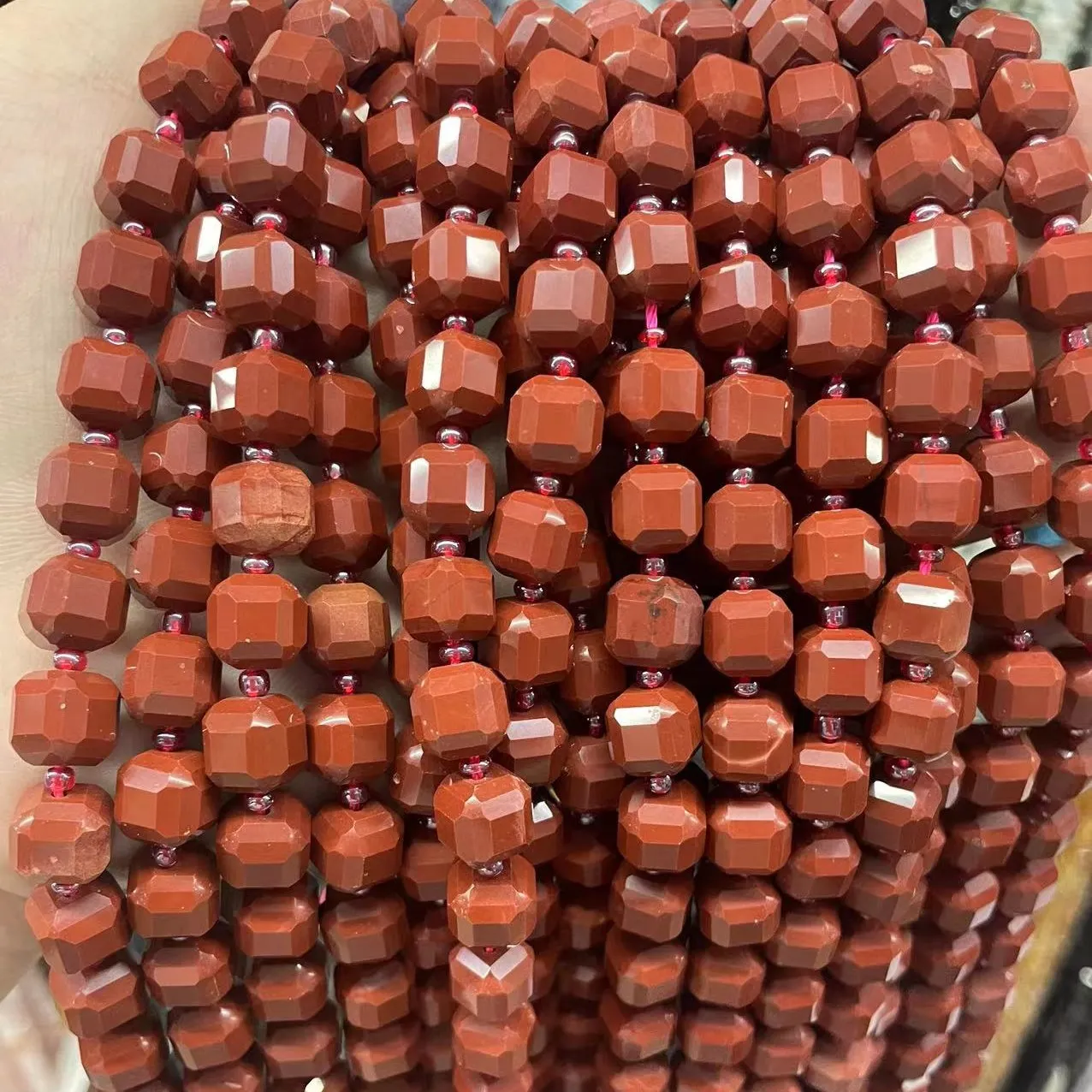 Natural Stone Beads Faceted Red Jasper Stone Cube Beads Spacer Beads 8 10mm For Bracelet Necklace Jewelry Making