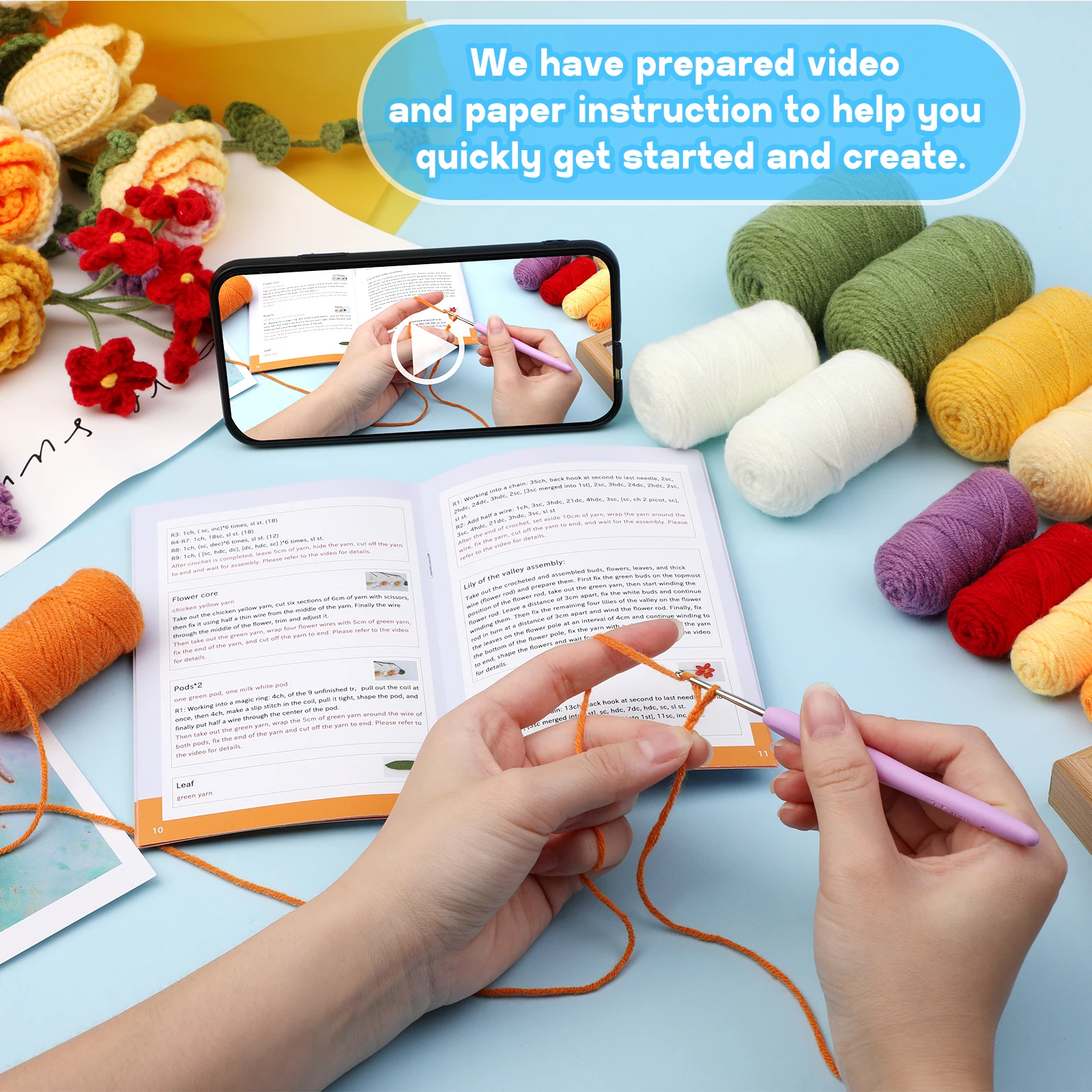 Rose Flowers Bouquet Crochet Kit Crochet Kit for Beginners Step-by-Step Instructions for Anniversary Day Gift crochet kit