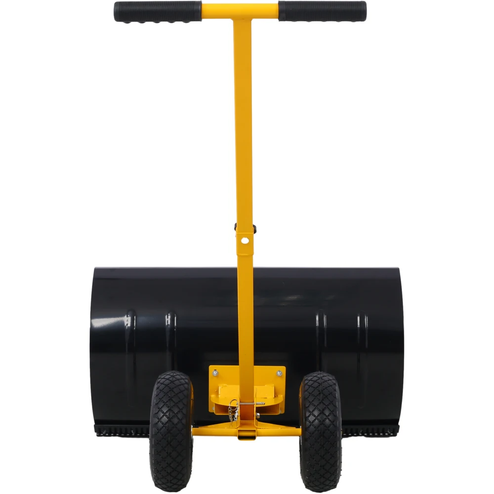Snow Shovel with Wheels, Snow Pusher, Cushioned Adjustable Angle Handle Removal Tool, 29" Blade, 10" Wheels,yellow color