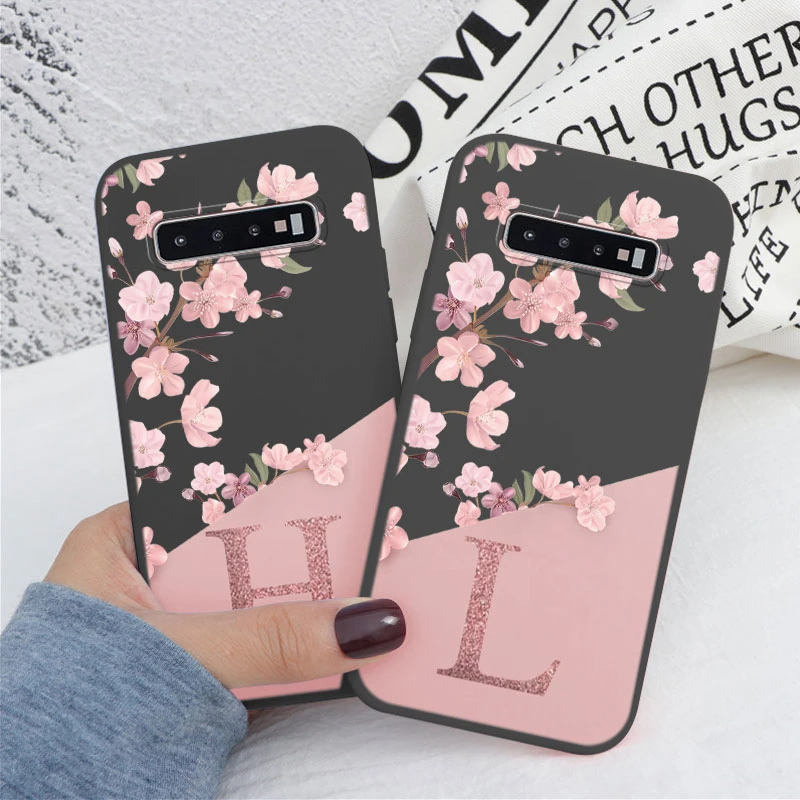 For Samsung Galaxy S10 S10E S 10 Plus Phone Cover Pink Letters Cute Flowers Pattern Soft Silicone Funda For Samsung S10+ Coque