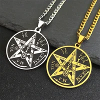 Pentagram of Solomon Tetragrammaton Pendant Necklace for Women Men Stainless Steel Gold Color Pentacle Jewish Chain Jewelry