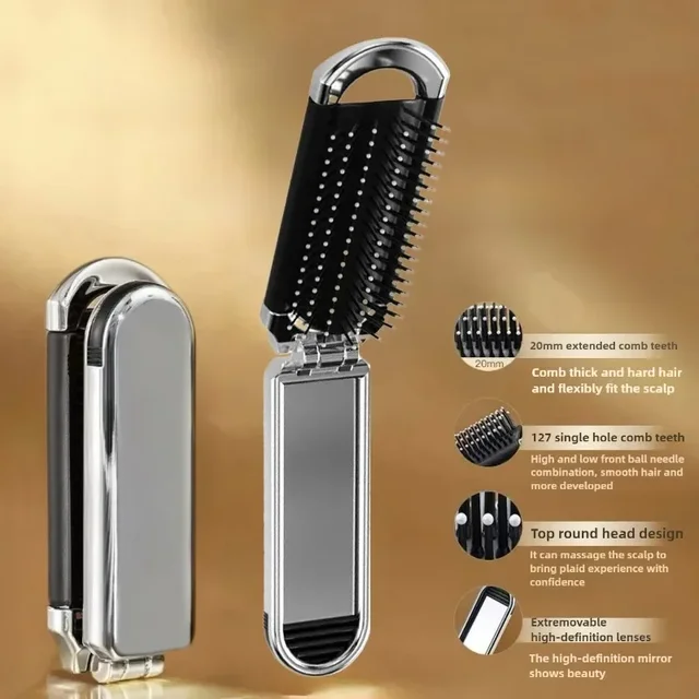 Faltbarer Haarkamm, tragbarer Massagebürstenkopf, Kopfhautmassagegerät, antistatisch, Reisekämme, Spiegel, Mädchen, Friseur-Styling-Werkzeuge