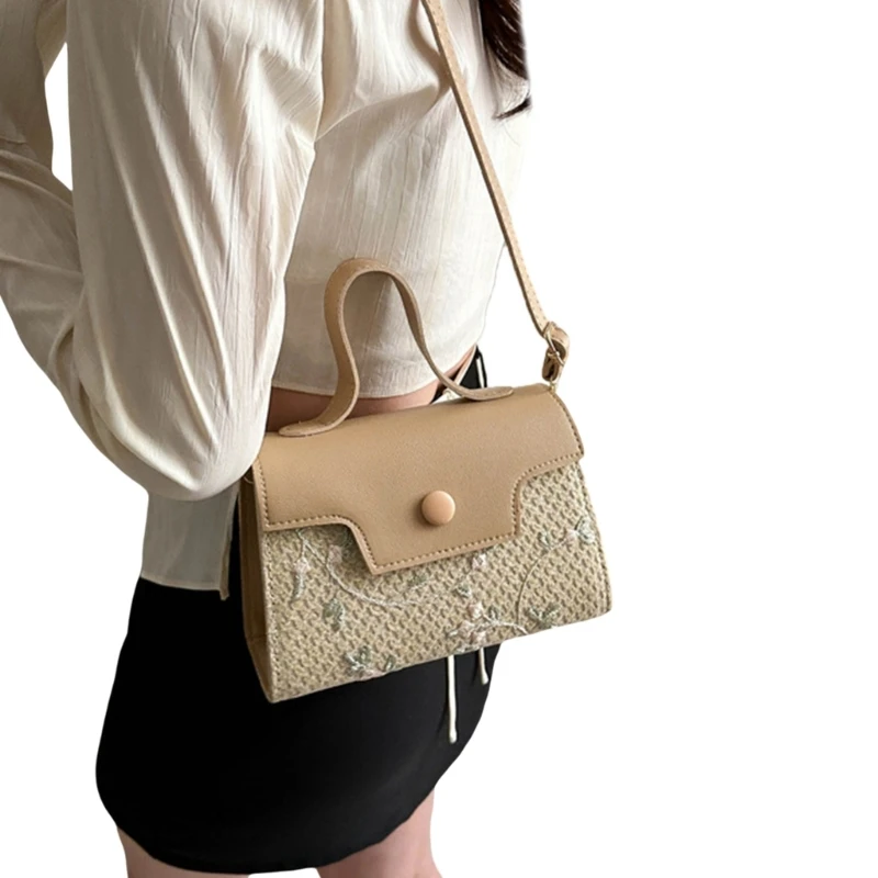 Unique Straw Bag Fashionable and Practical Crossbody Purse Casual Shoulder Bags E74B