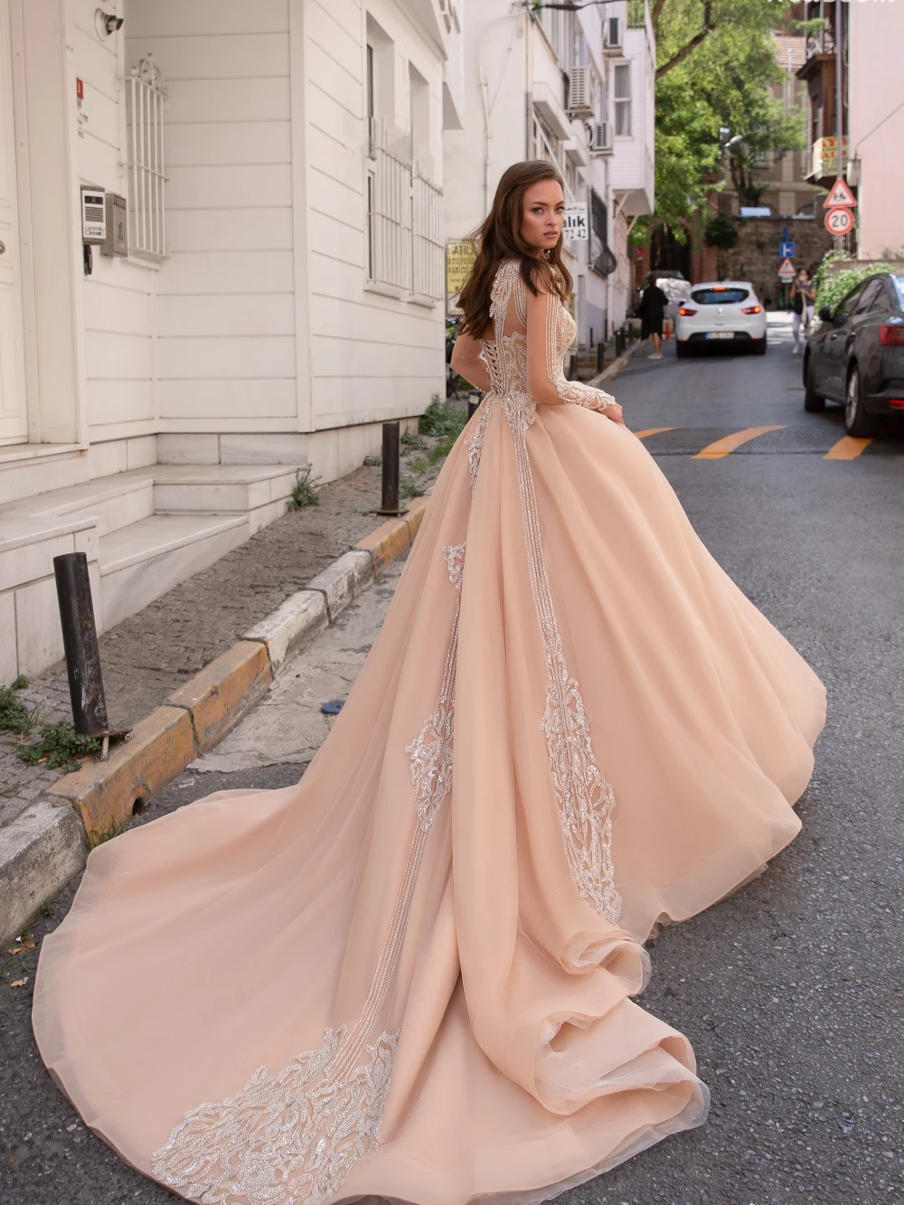 Elegant Sequins Beaded Wedding Dresses Long Sleeves Sparkly A-line Bridal  Gowns | eBay