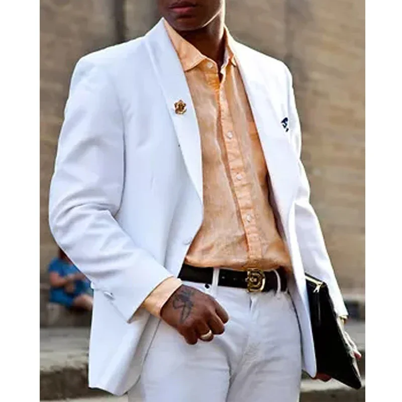 White Slim Fit Business Men Suit For Wedding Shawl Lapel Custom Groom Tuxedo 2 Piece Male Blazer+Pants