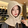 Winter Balaclava Hat Warm Knitted Women's Hood Hat Solid Color One-piece Neck Pullover Cap Outdoor Cashmere Caps 2