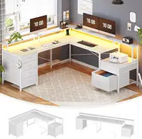 L Shaped Desk with 6 Drawer, 108" Home Office Desk with File Drawer & Power Outlet, Corner Computer Desk with Monitor Shelf 2