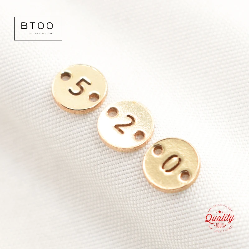 14K Gold Filled 6MM Double Hole Round 0-9 Number Charm for Jewelry Making DIY Accessories Necklace Charm Hypoallergenic Jewelry