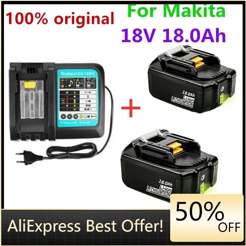 

18V18Ah Rechargeable Battery 18000mah Li-Ion Battery Replacement Power Battery for MAKITA BL1880 BL1860 BL1830battery+3A Charger